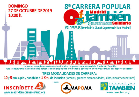 8ª Carrera Popular Madrid También Solidario, el próximo 27 de octubre en Valdebebas.